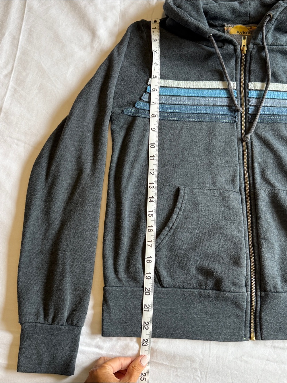 AVIATOR NATION 5 Stripe Zip-Up Hoodie Charcoal SIZE S - Picture 7 of 9